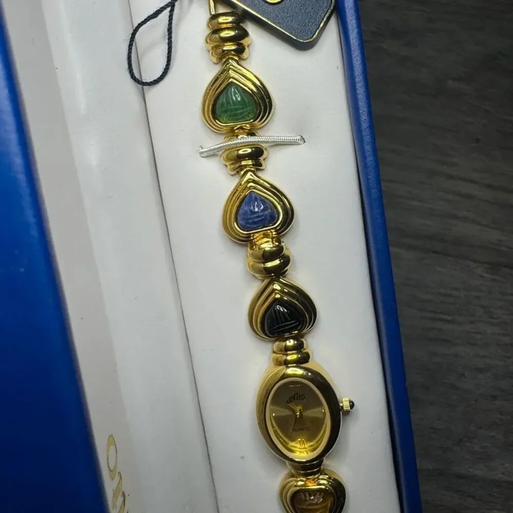 Vintage Gold Alto Multi-Gemstone Heart Watch – new battery